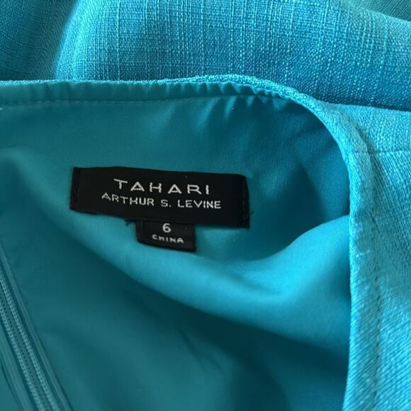 Tahari ASL bright turquoise woven gold hardware tasseled lace up bodice shift. 6 - Picture 9 of 9